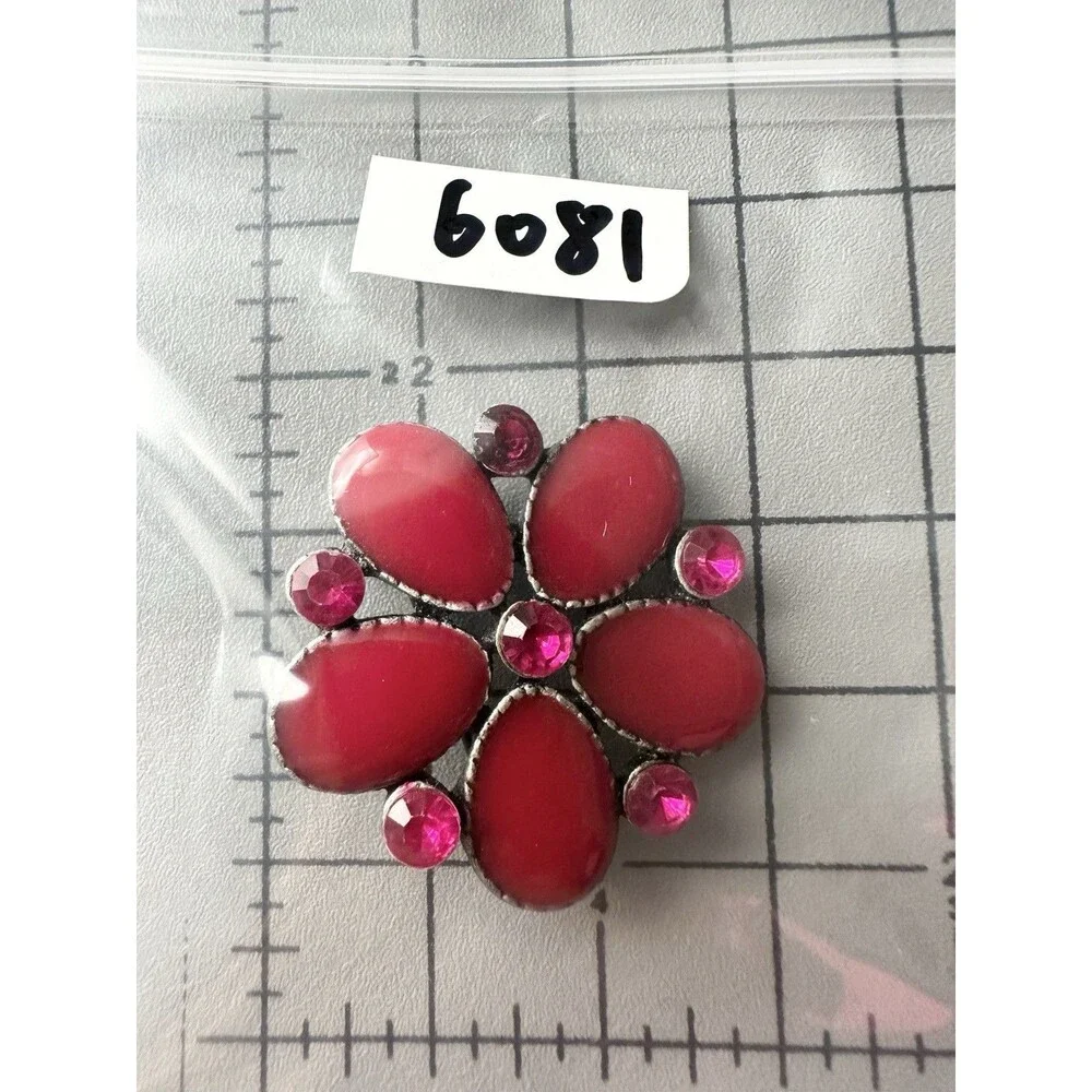 Red Enamel Flower Rhinestone Pin Brooch